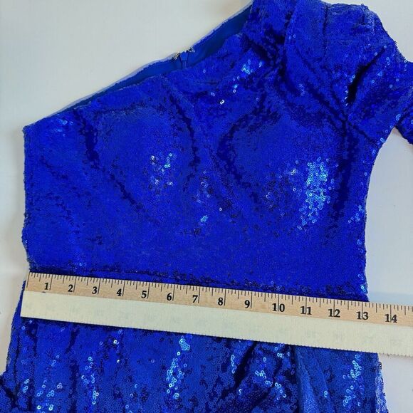 LUSSO Australia Womens Royal Blue One Shoulder Asymmetrical Sequin Mini Dress 6 - Picture 15 of 16